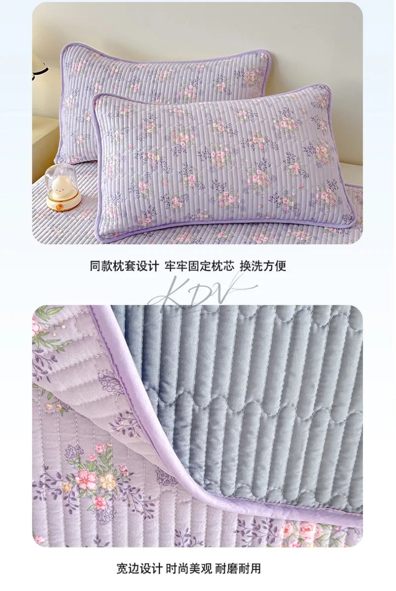 Thickened Quilted Bedspread for Single Double Bed Floral Soft Breathable Summer Quilt Machine Washable Dust-proof Bed Cover Set