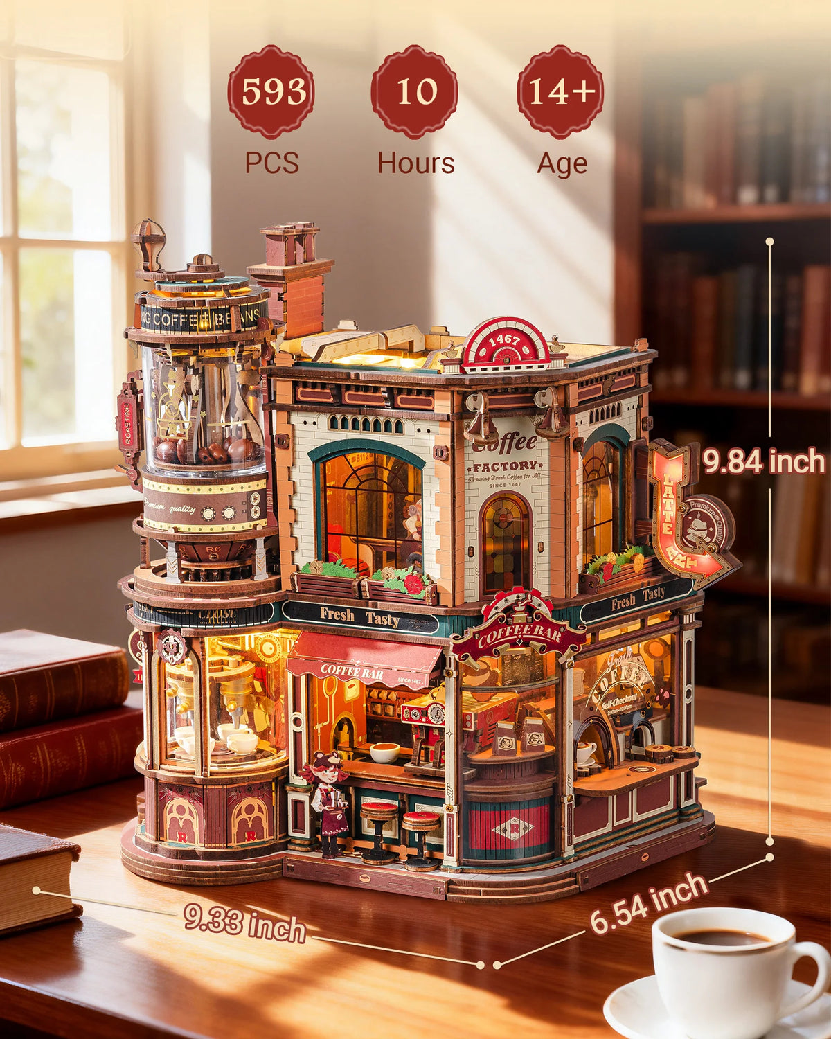 ROKR Wooden 3D Puzzle Dream Coffee Factory Music Box