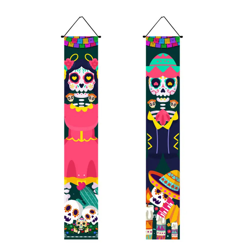 Halloween Decorative Props Mexican Day of the Dead flag Hanging Outdoors Hanging Porch Sign Halloween Welcome Signs Home Decor