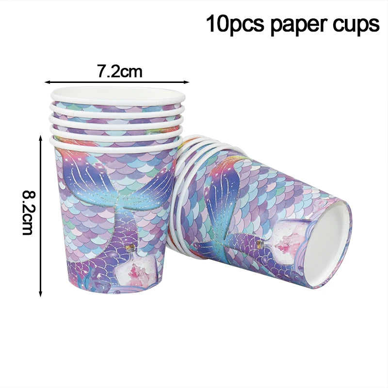 Mermaid Birthday Party Decoration Disposable Tableware Set Little Mermaid Tail Plates Girl Mermaid Party Supplies Wedding Decor