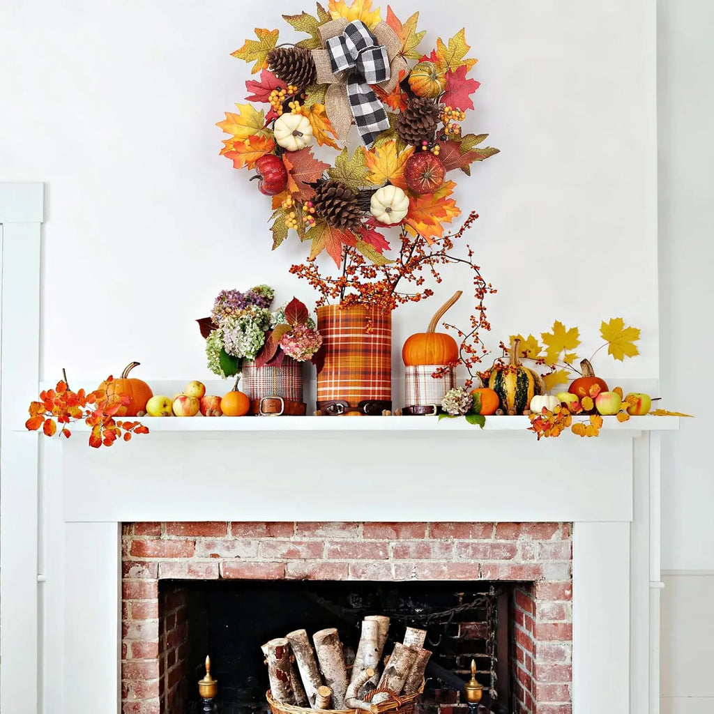 Garvee 20Inch Halloween Pumpkins Fall Wreath Artificial Flower Wreath