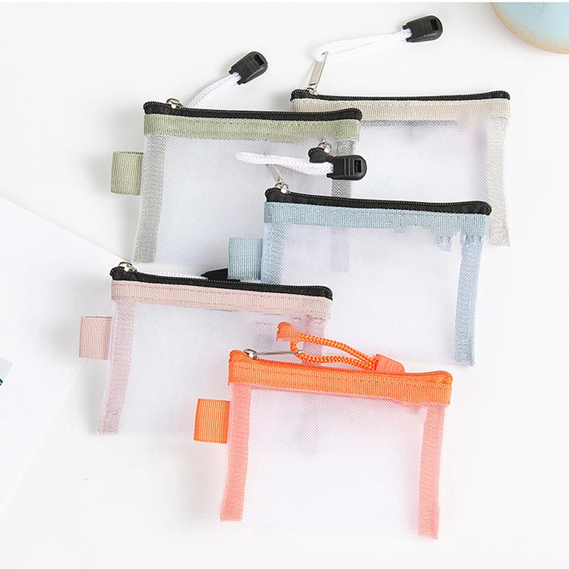 Mini Transparent Nylon Mesh Card Bag Credit ID Card Organizer Portable Coin Purse Lipstick Earphone Data Line Key Storage Bag