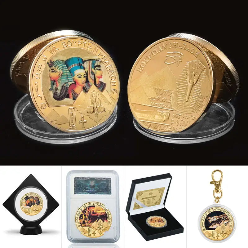 Egyptian Pharaoh Gold Plated Commemorative Coin Egypt Challenge Coin Art Craft Souvenir Business Gift for Collection Home Decor