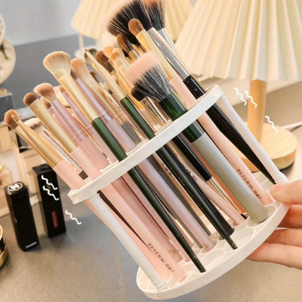 360° Rotating Brush Holder - Sleek White Plastic Organizer Large Capacity Makeup Brush Storage Bucket, Multi-Functional Rack