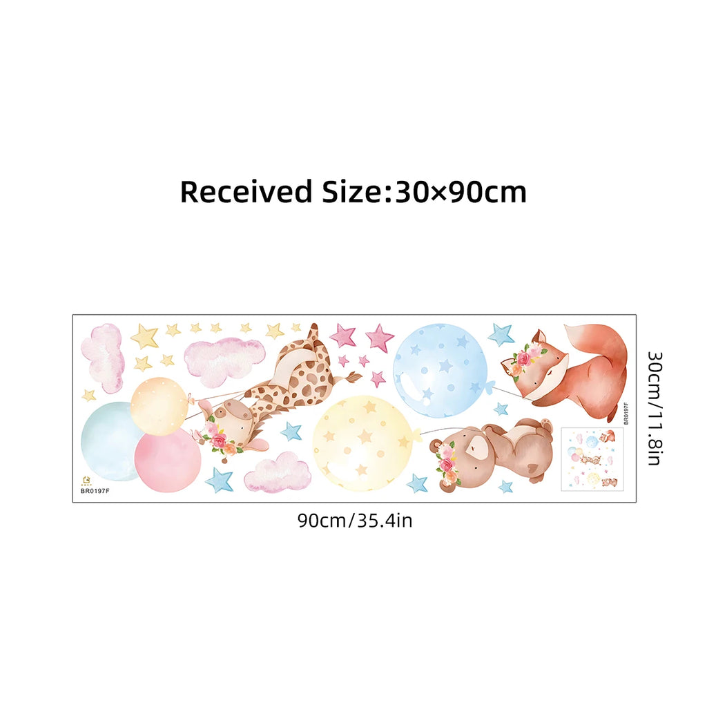 1Pc Cartoon Cute Animals Rabbit Balloon Wall Sticker Decoration for Bedroom Girls Gift Wall Art Home Decor Living Room Kids Room