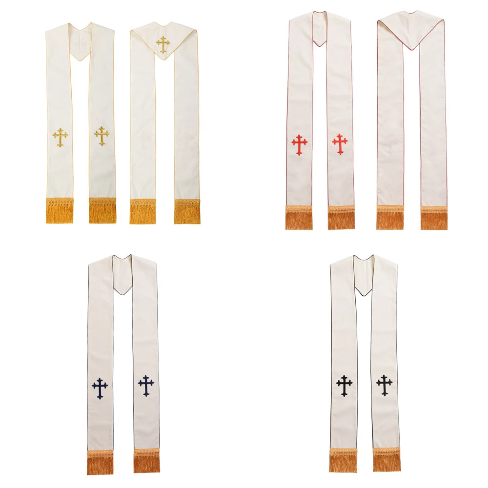 Clergy Black Stole Priest Cross Embroidered Costumes