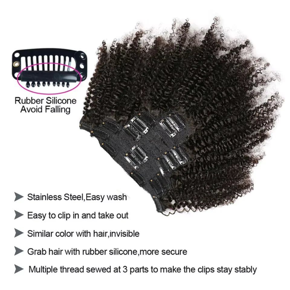 Afro Kinky Curly Clip in Hair Extensions Real Human