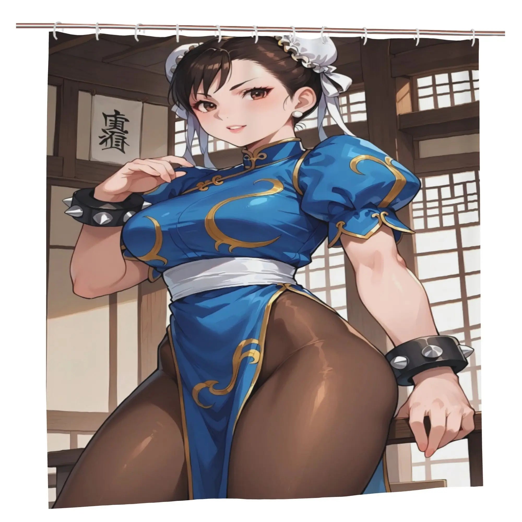 Chun Li Anime Inspired Fashion Shower Curtain with Hooks, Removable & Durable Polyester Bathroom Decor, Machine Washable, Elegan