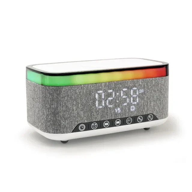 New Smart 6-in-1 Bluetooth Speaker 60W Wireless Charger Bedhead Night Light Alarm Clock LED Clock with FM Radio Music Cente