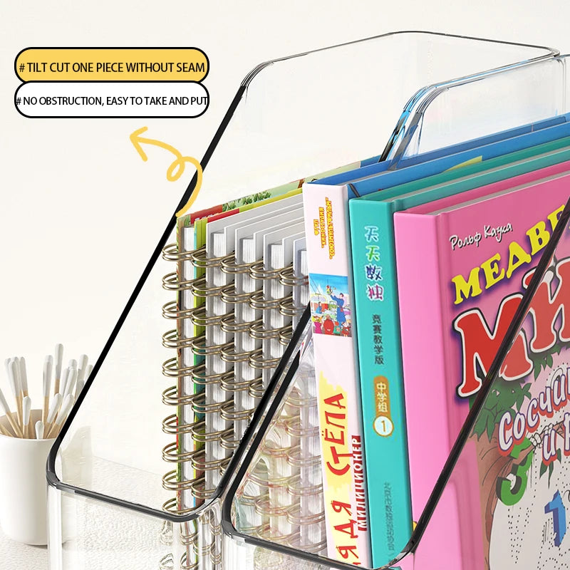 Vertical File Holder, Clear PET Desk Organizer and Storage Bins Holding for Magazines, Binders, Notebooks, Envelopes, Multi-purp