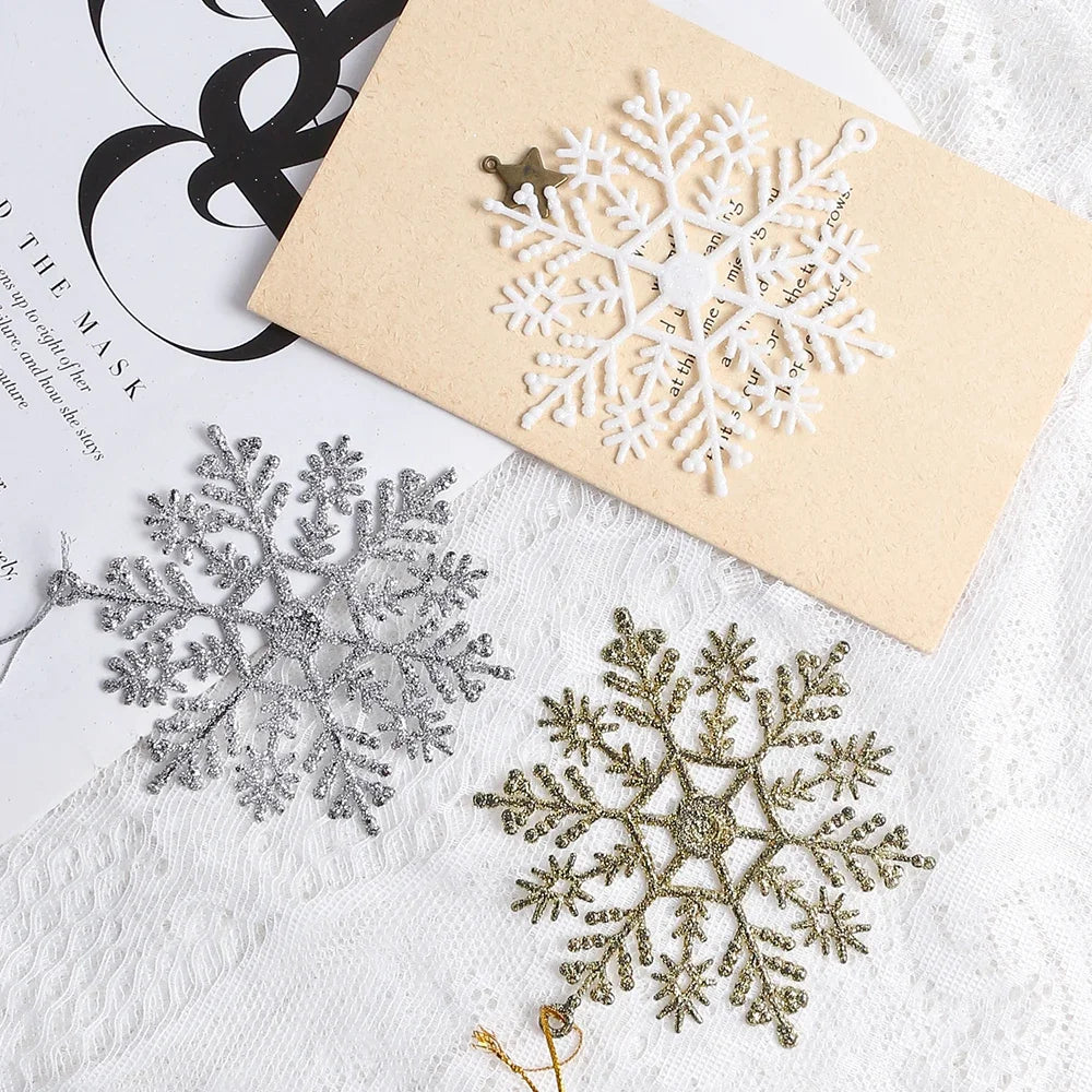3/6Pcs Artificial Snowflake Christmas Decorations Xmas Tree Pendant Ornament for Home Decor Navidad New Year 2026 Party Supplies