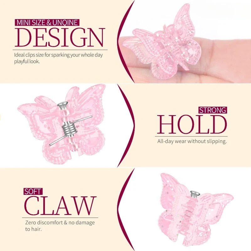 Glitter Mini Butterfly Hair Claw Clips for Girls