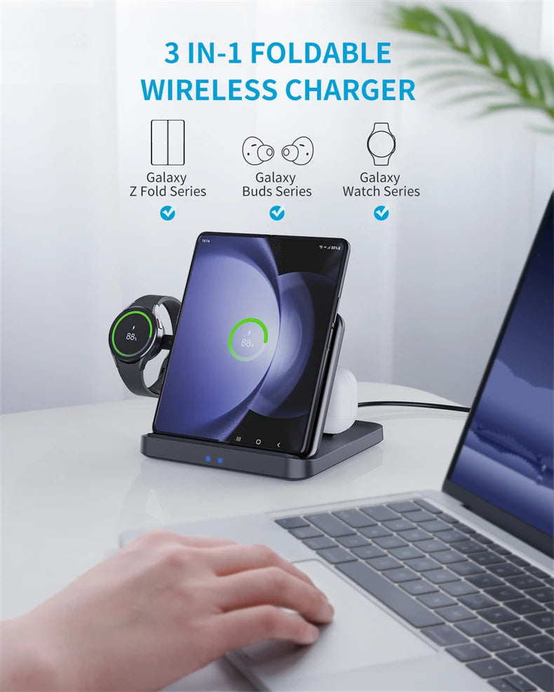 HaaYot Professional Galaxy Z Flip & Fold 7 6 5 Wireless Charger Stand Fast Charging Station Dock for S26 Ultra Galaxy Watch Buds