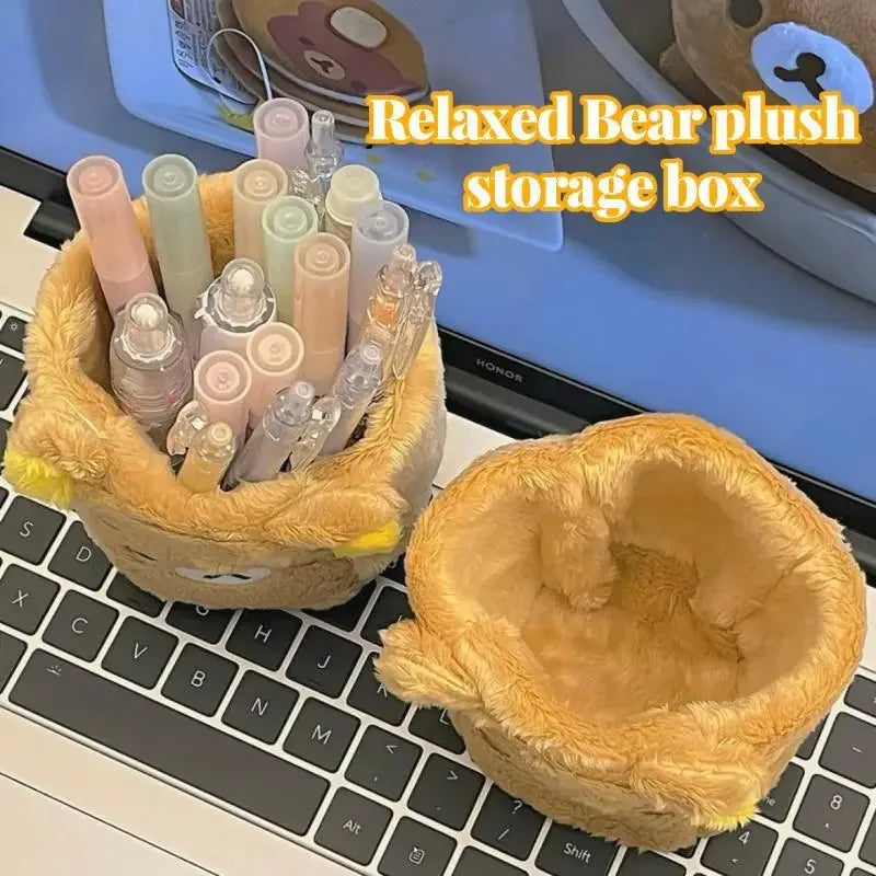 New Cute Rilakkuma Pen Holder Cartoon Anime Pen Container Desk Organizer Decorations School Students Gifts Stationery Supplies