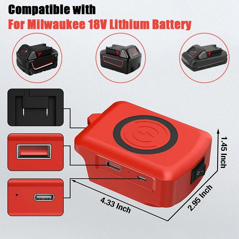 Tool Accessories Adapter For Makita For DeWalt For Milwaukee For Bosch 18V Li-ion Battery USB Type-C Power Bank Wireless Charger