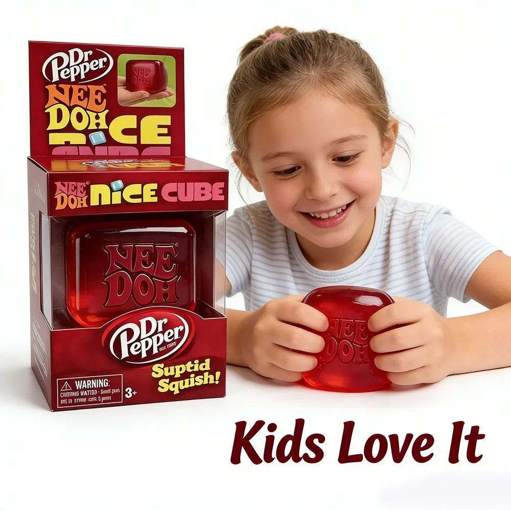 Dr Pepper x NeeDoh Nice Cube Squishy Stress Relief Toy, Soft Squeeze Fidget Cube for Kids & Adults, Anxiety Relief Sensory Toy