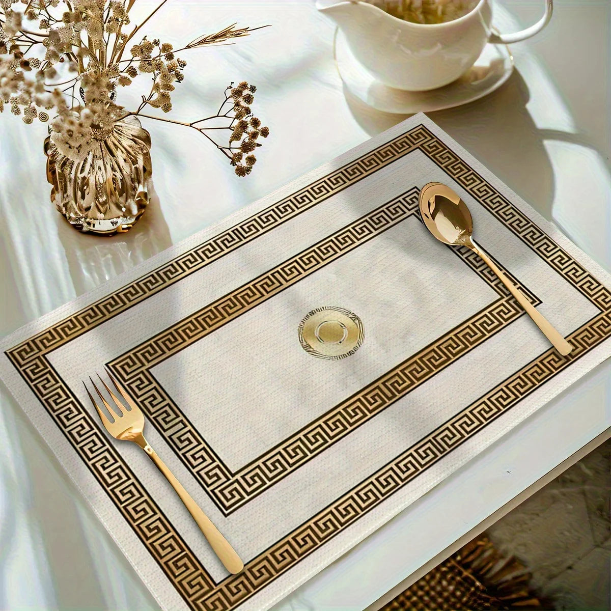 Gold Geometric Linen Placemats, Non-Slip