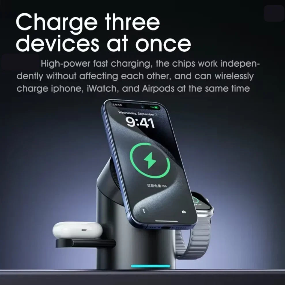 New Truly Qi2 3In1 15W Magnetic Touch Button Wireless Charger for Iphone Android IOS Phones Smart Watches Fast Charging Station