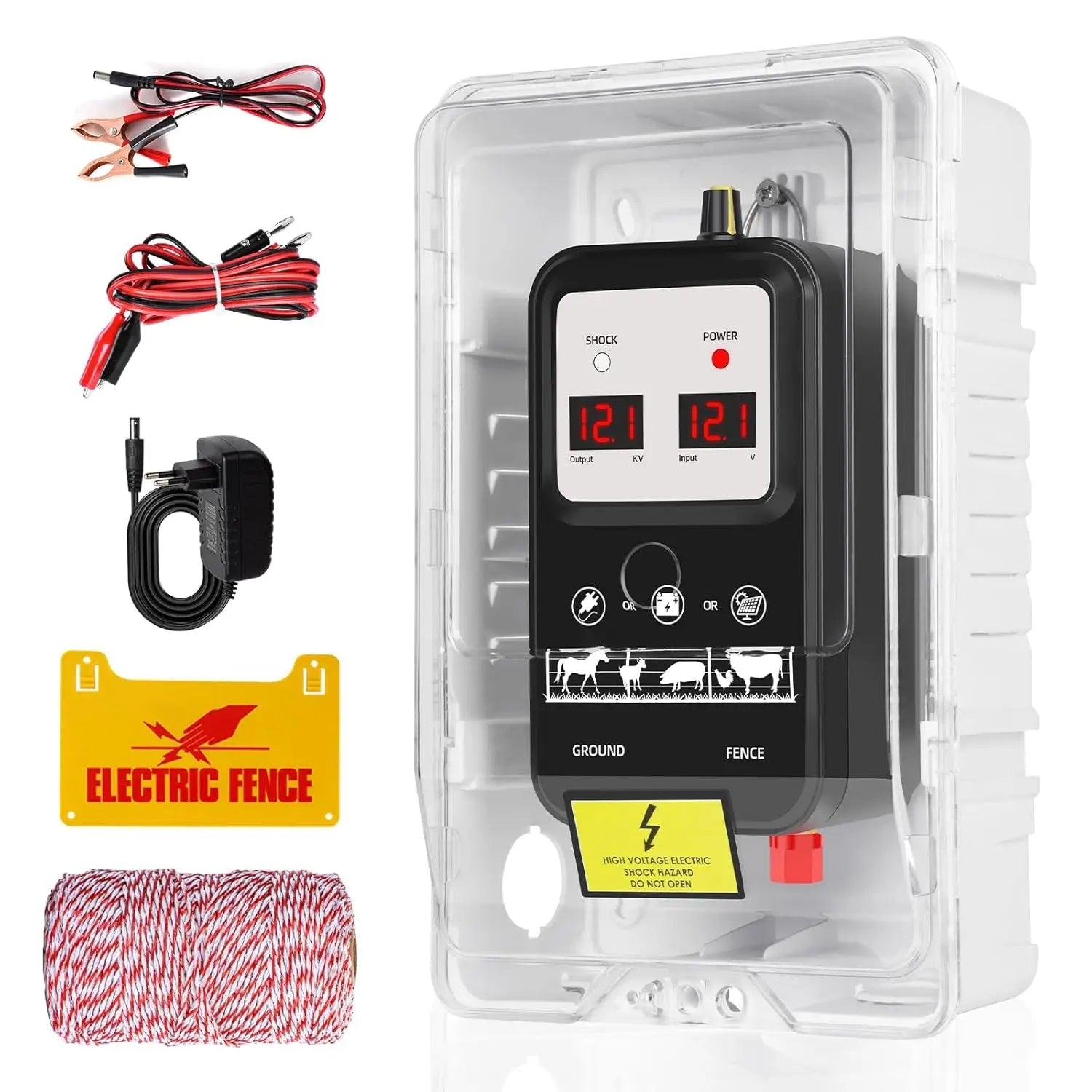 15KM 7KV-13KV adjustable electric fence with LED display waterproof electric fence for pastures for poultry with 200M cable