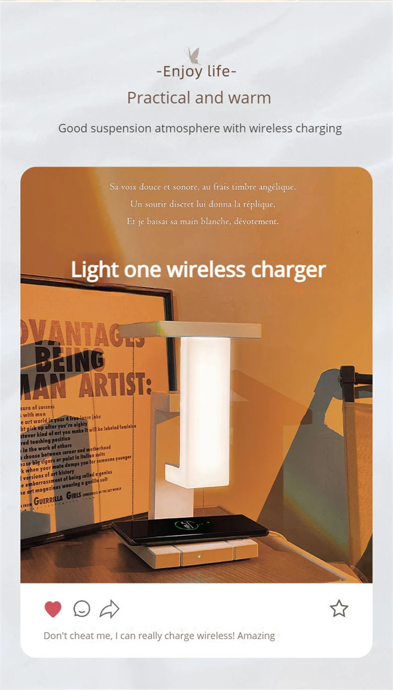 INS LED Night Light Anti-Gravity Physics Balance Suspension Table Desk Lamp Phone Wireless Charger Home Decor Bedside Lighting