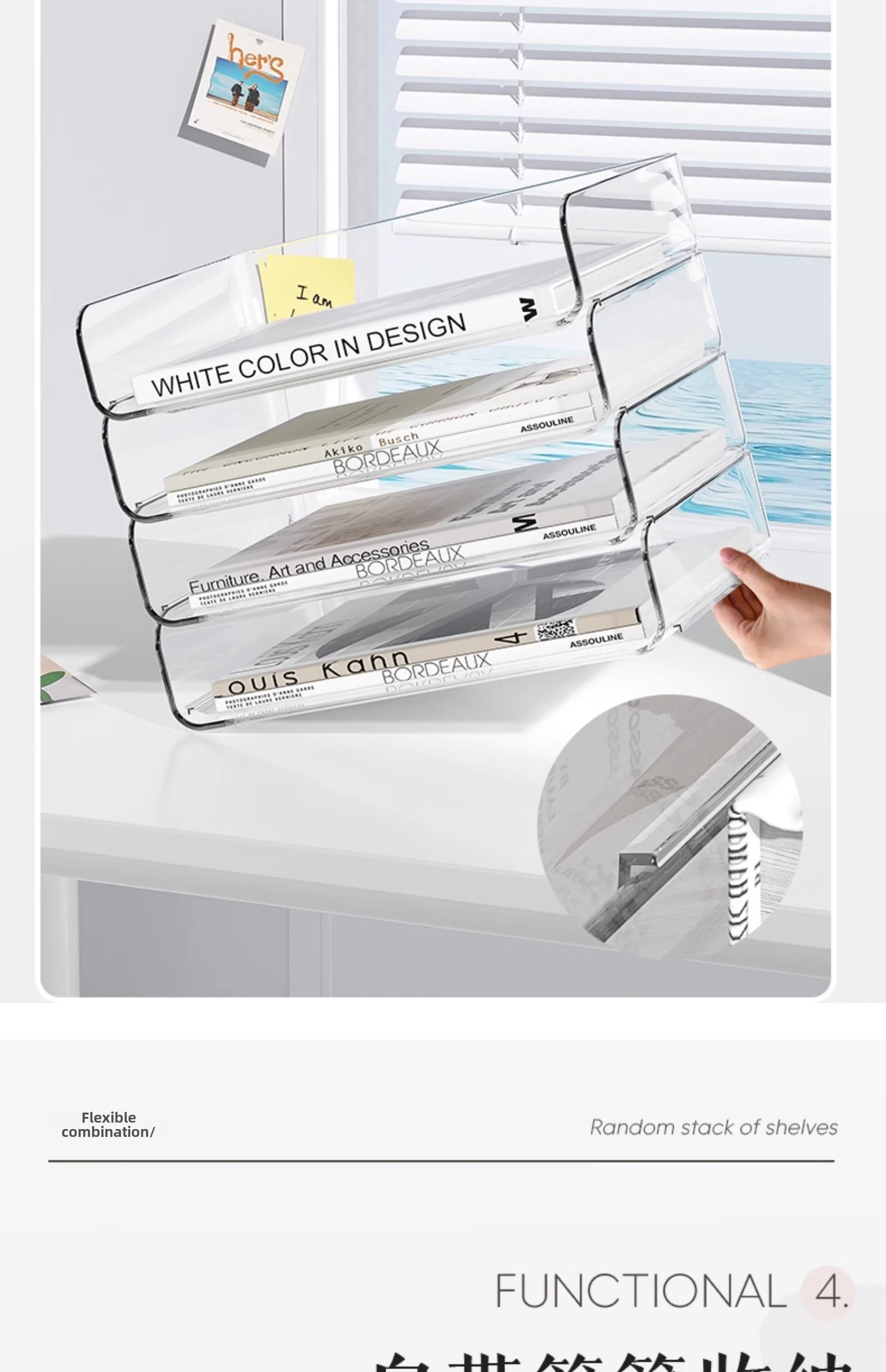 Desk Organizer with 2 Vertical File Holder, 4 Tier Stackable Paper Letter Tray File Organizer with  Pen Holder,Desk Organizer