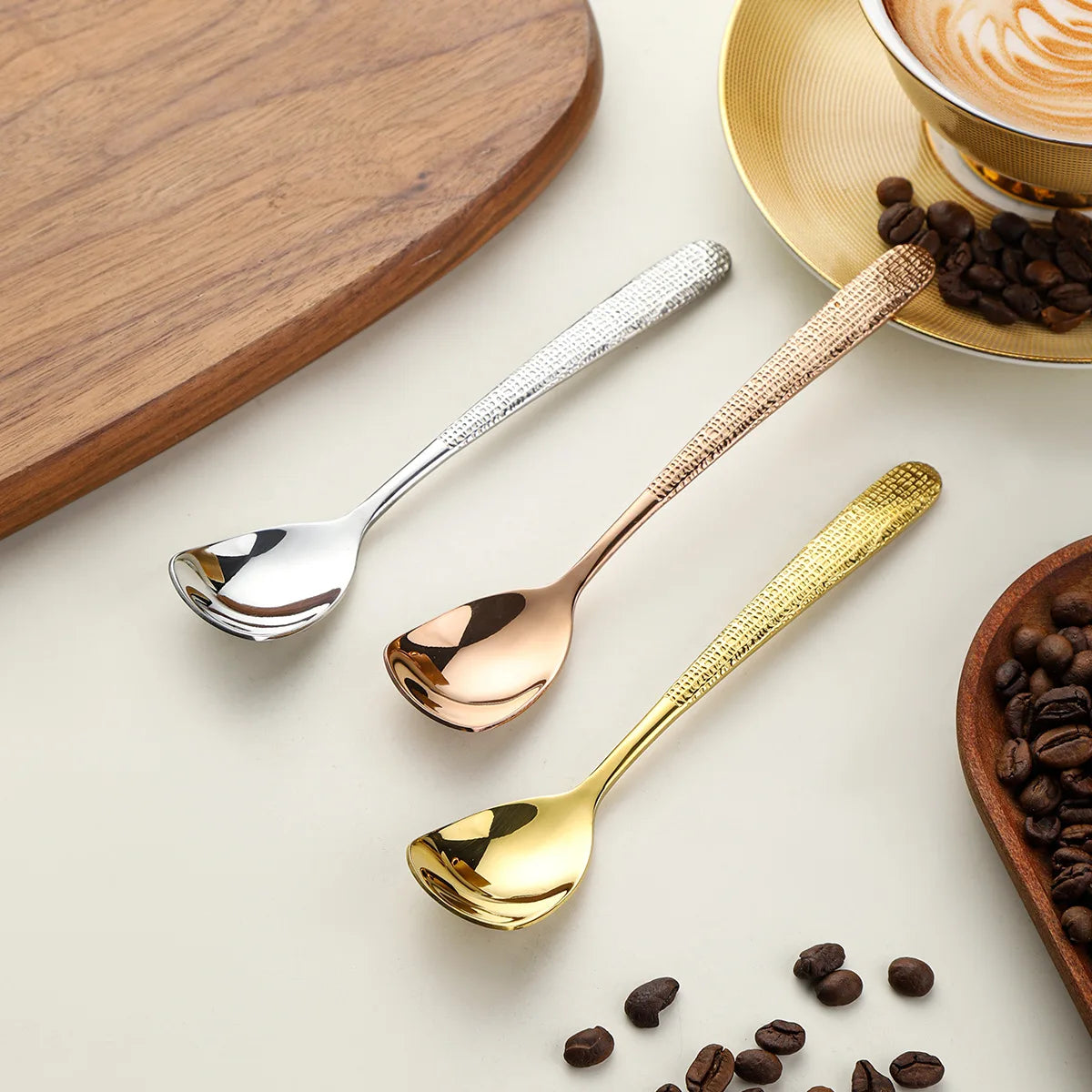Hammer Patterned Square Stainless Steel Coffee Spoon 304 Dessert
