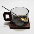 200ml Fresh Ground Latte Glass Coffee Mug With Wooden Tray Spoon Heat-resistant Breakfast Milk Tea Mug American Coffee Cup