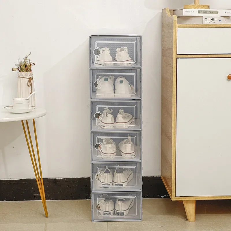 Home Household Home Storage Use 6 Pack Transparent Shoe Box Thickened Foldable Dustproof Stackable