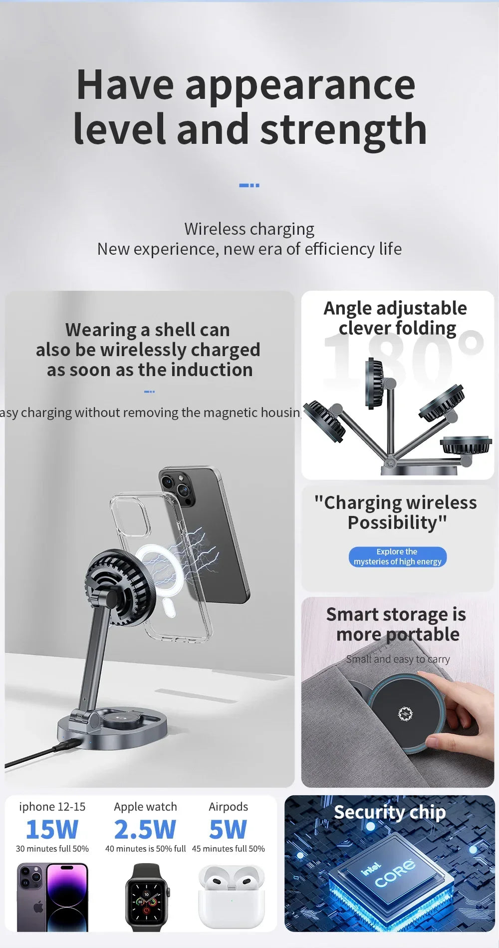 ice Cooling 3 In 1 Magnetic Wireless Charger Stand Pad Foldable Fast Charging Dock For iPhone 15 14 13 12 Pro iWatch 8 7 Airpods
