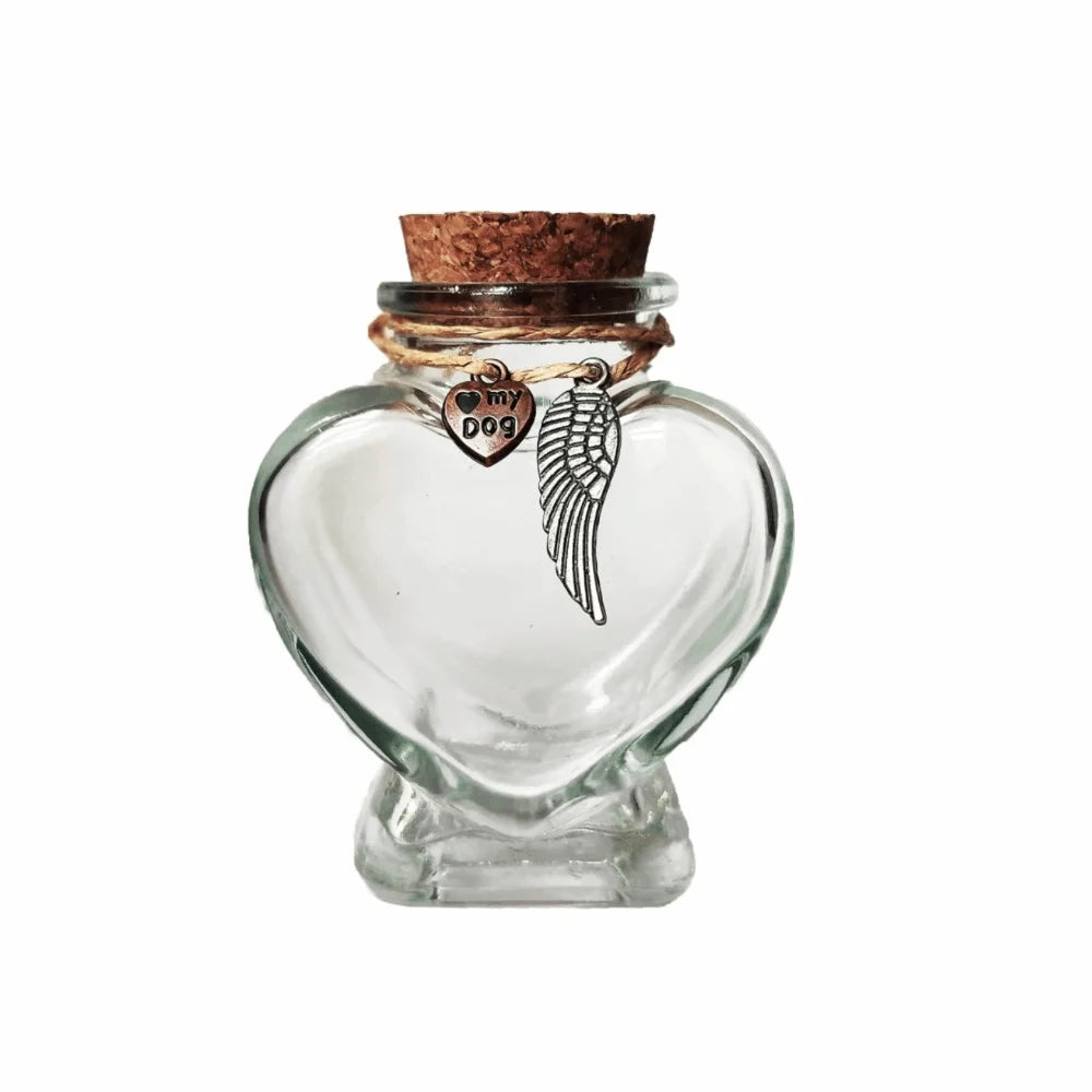 Heart-Shaped Pet Hair Storage Bottle Glass Corked Lid Cat Funeral Urn Transparent Pet Fur Keepsake Jar Pet Cremation