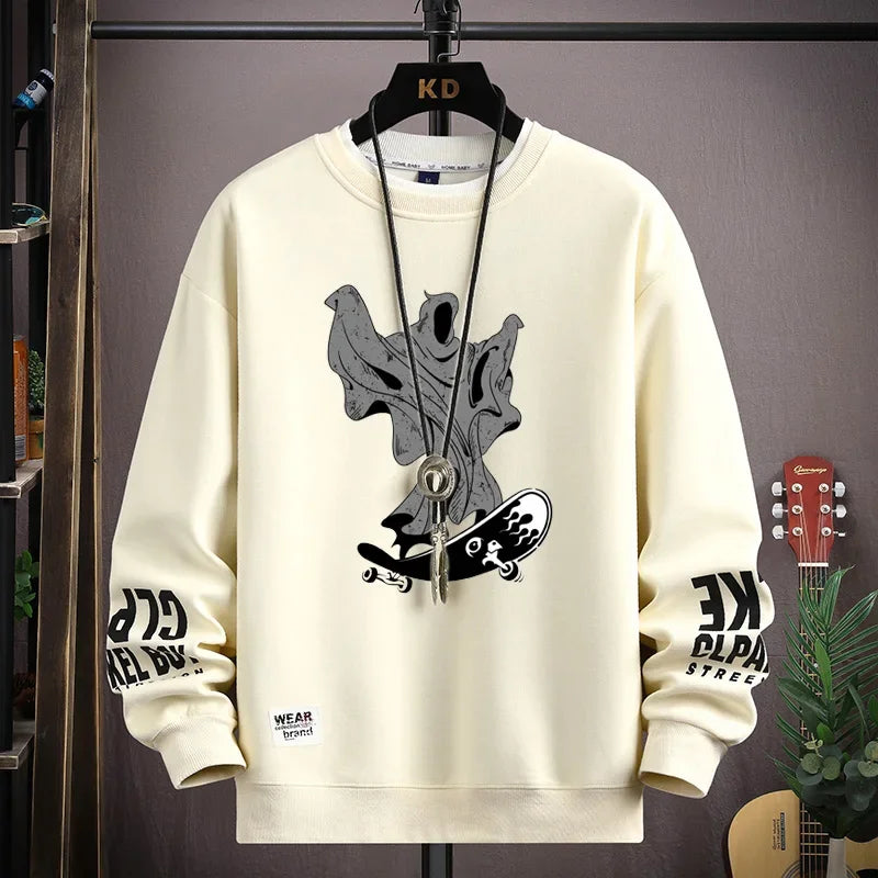Spring  Autumn Men's Sweatshirt Japan Cartoon Cat Sportswear Long Sleeved O Neck T-shirt  Harajuku High Street Men Clothing 2024
