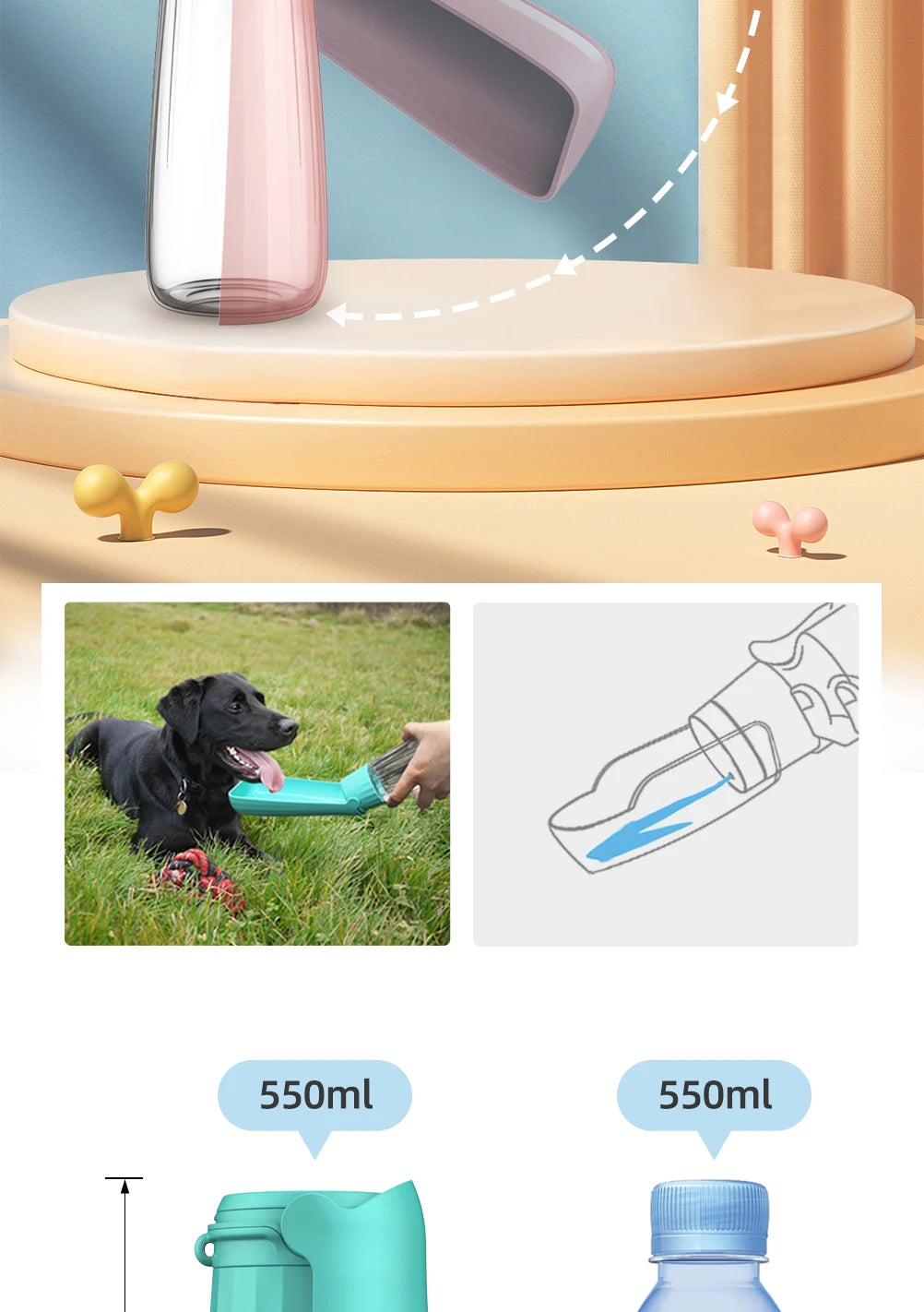 550ML Fold Dog Water Bottle Twist Open PET Portable Dog Drinking Bowl Traveling Outside Feeding Walk A dog Puppy Water Bottle