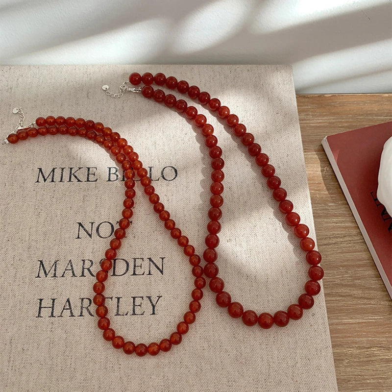Vintage Red Beaded Necklaces For Women Chinese Style Glass Beads Necklace Exquisite Elegant Choker Aesthetic Jewelry Accessories