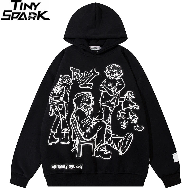 2025 Men Streetwear Pink Hoodie Sweatshirt Funny Cartoon Graphic Hoodie Autumn Harajuku Anime Hooded Pullover Hip Hop Hipster