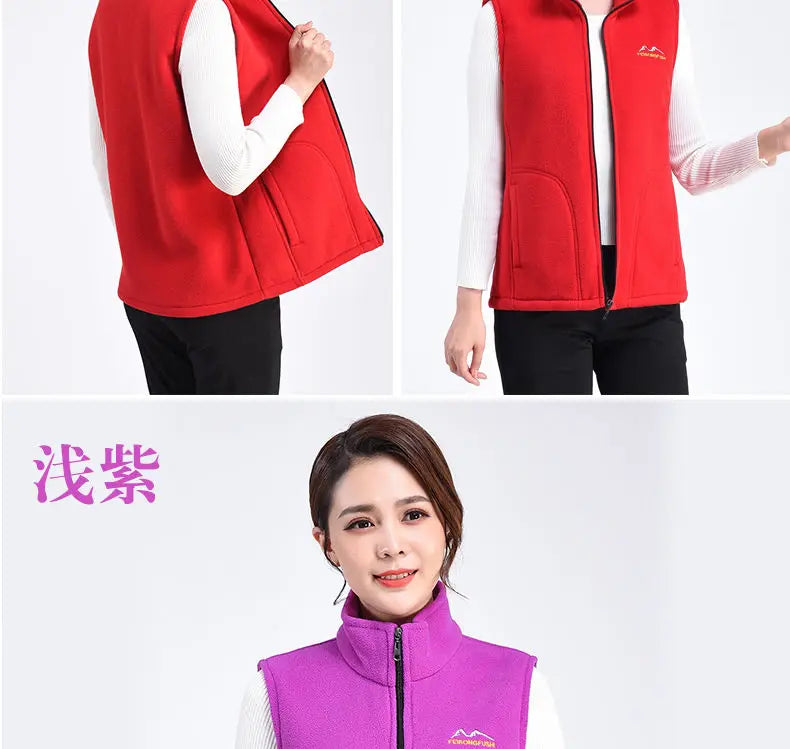 Autumn Winter Fleece Vest Women Stand Collar Zipper Sweatshirt Sleeveless Cardigan Warm Waistcoat Solid Tankcoat Women Clothing