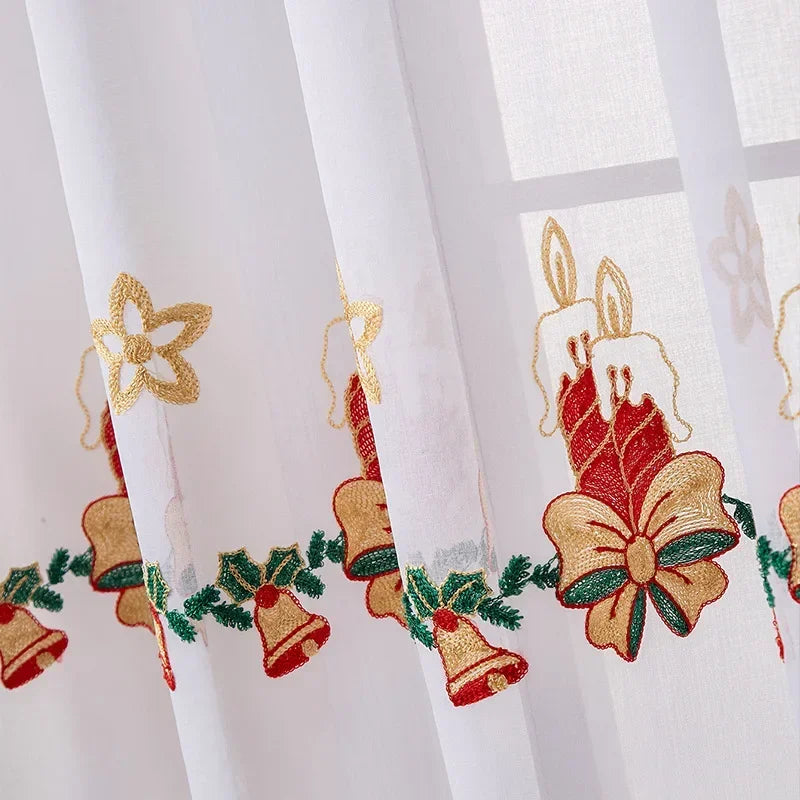 New Style of Snowflake Embroidered Window Screen Sweet Christmas Tulle Curtains Living Room Bedroom Transparent Yarn