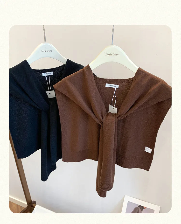 Korean Knitted Shawl Summer Fashionable Versatile Fake Collar Neck Guard Knotted Cape Shoulder Scarf Solid Color Scarve Women