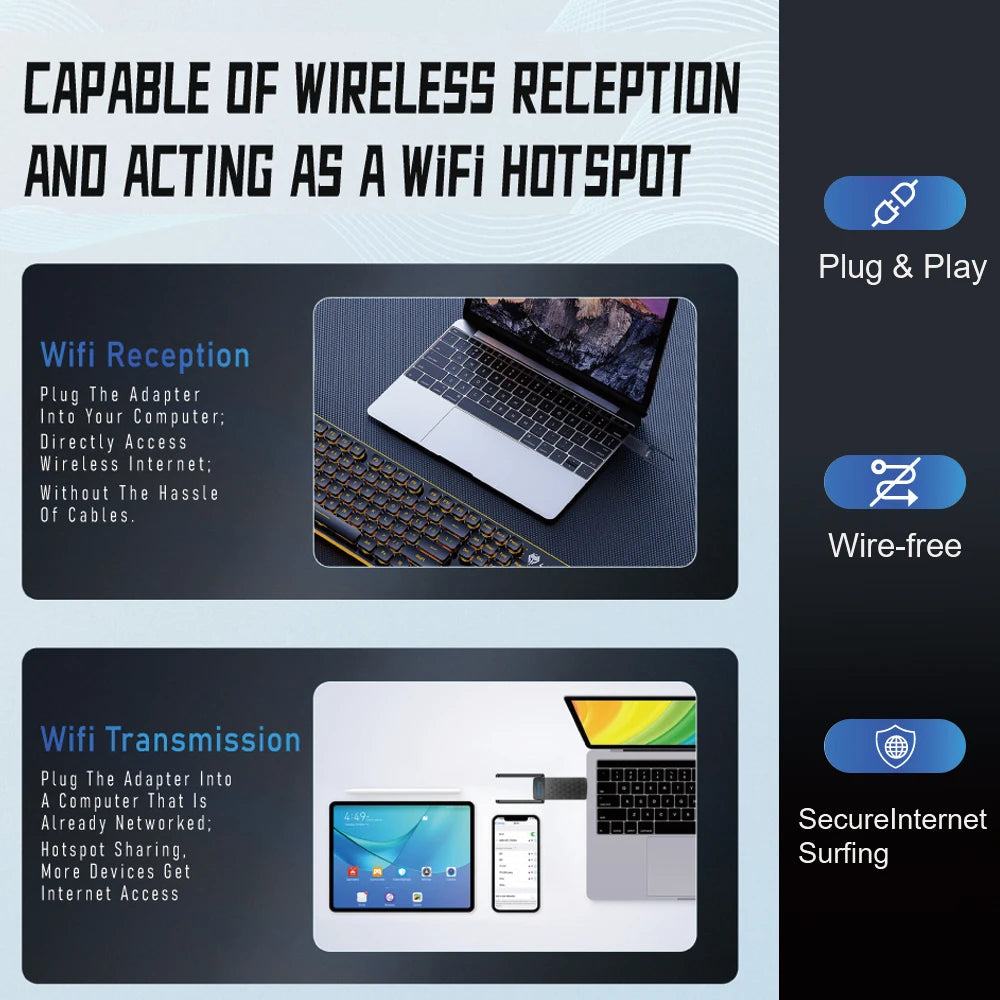 WiFi 6 USB3.0 Adapter 1800Mbps 5G/2.4GHz USB Wi-fi Dongle