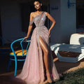 Pretty Wisher Customized Prom Dresses Elegant Mermaid One Shoulder Sequined Sleeveless Split Front A-Line robes de soirée