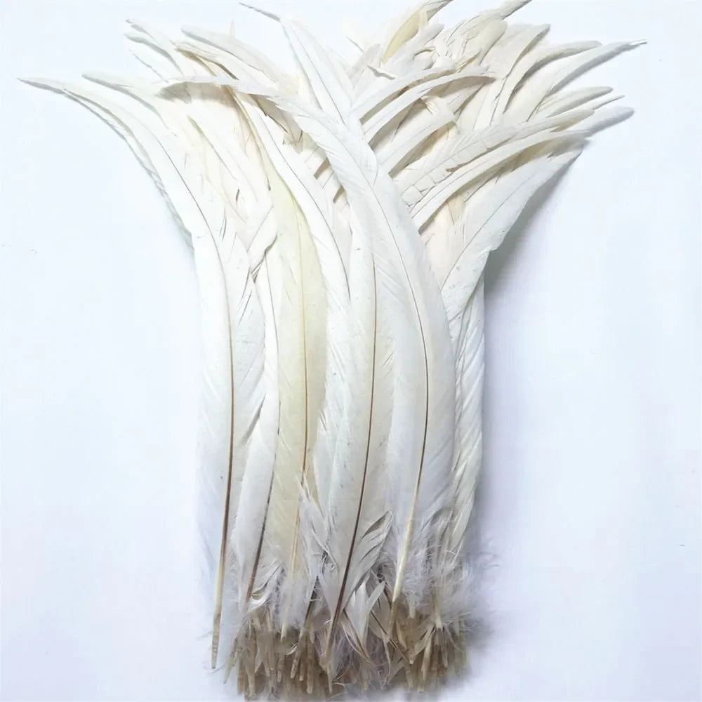 Top Quality 50 Pcs Pure White Rooster Tail Feather 30-35cm 12-14inch Natural Feathers Wedding Decoration clothing accessories