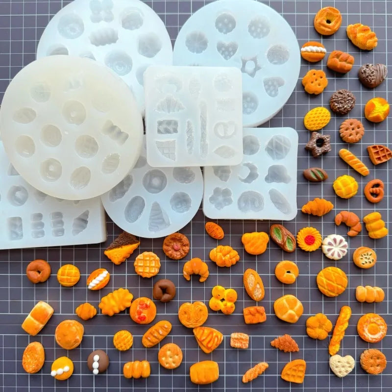 Miniature Food Toy Simulation Bread Silicone Mold DIY Dollhouse Croissant/waffle/baguette/wagashi Quick Modeling Clay Mold