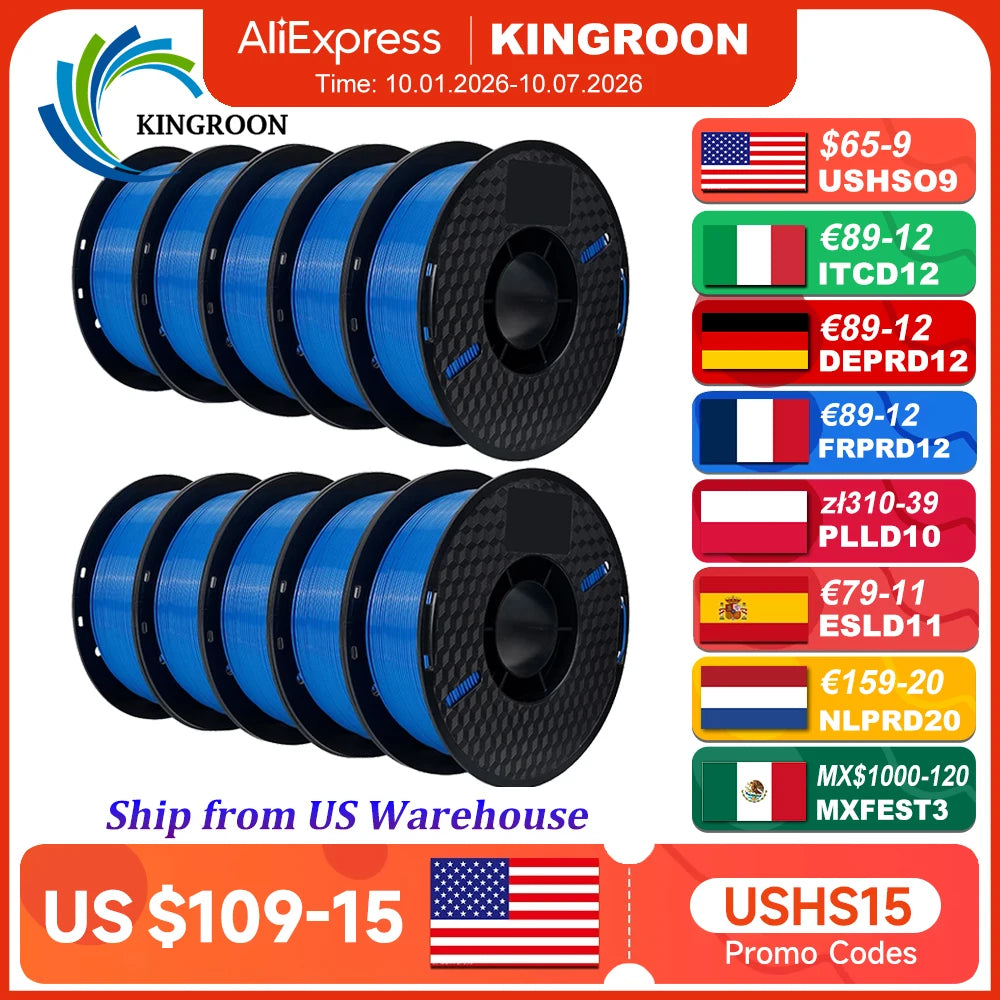 KINGROON 10KG PLA Filament PETG 3D Filament 1.75mm For