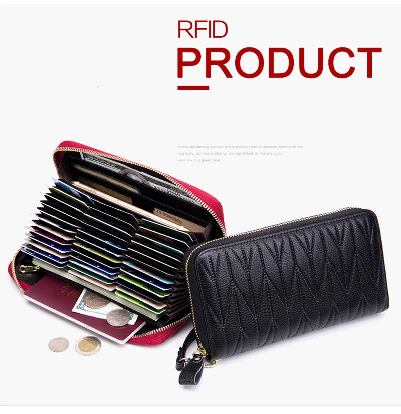 RFID Wallet for Women  Genuine Leather Female Travel Purse Zipper  Women's Wallet 36 Card Holder мини кошелек жен