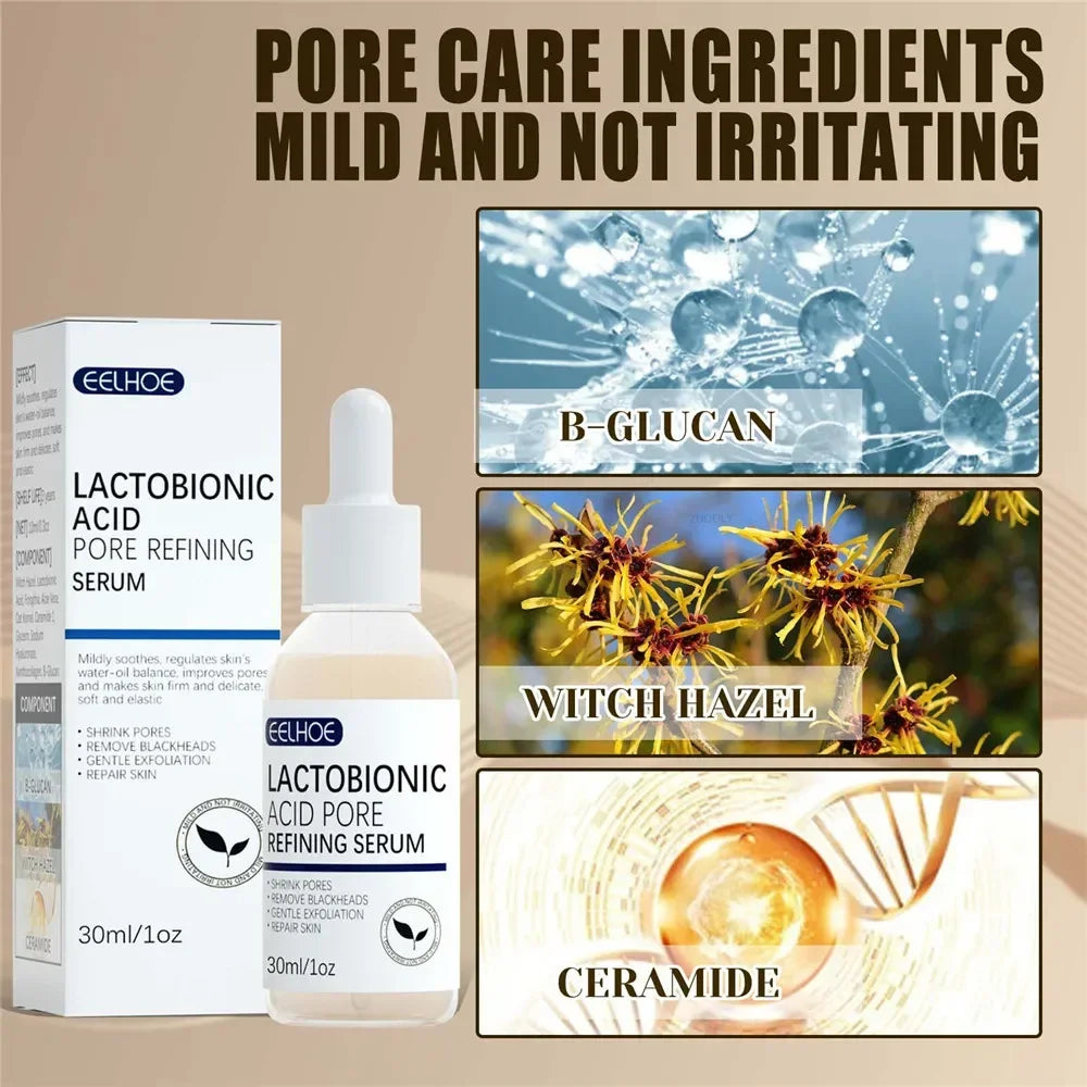 EELHOE Lactobionic Acid Pore Shrink Face Serum Skin Repair Clean Blackheads Acne Skin Care Lasting Moisturizing Korean Cosmetic