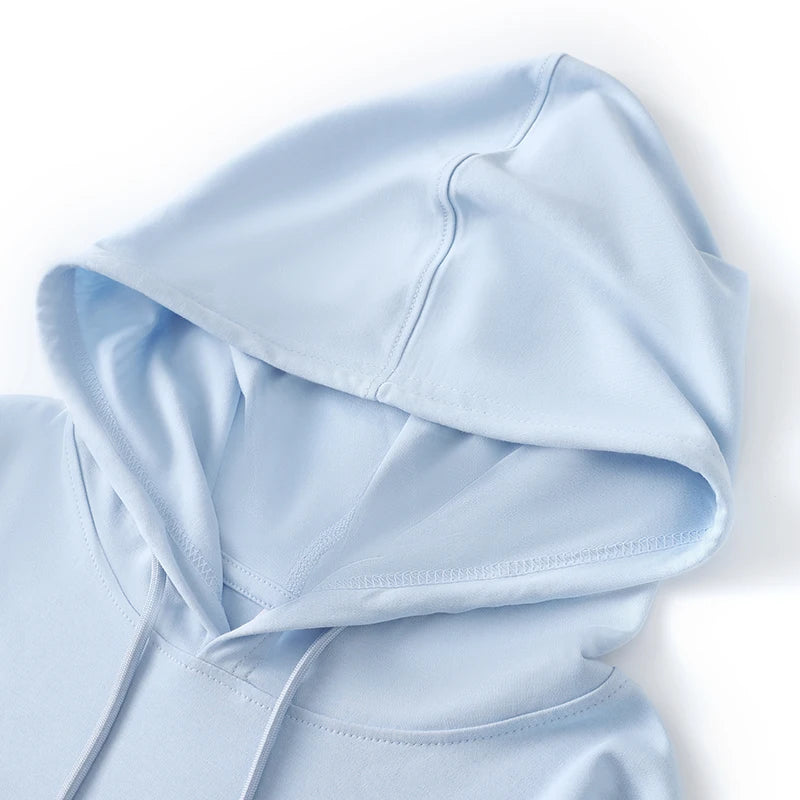Spring Summer 100% Mercerized Cotton Hoodie Women Loose Straight Tops Simple Casual sweatshirt For Minimalist 2025