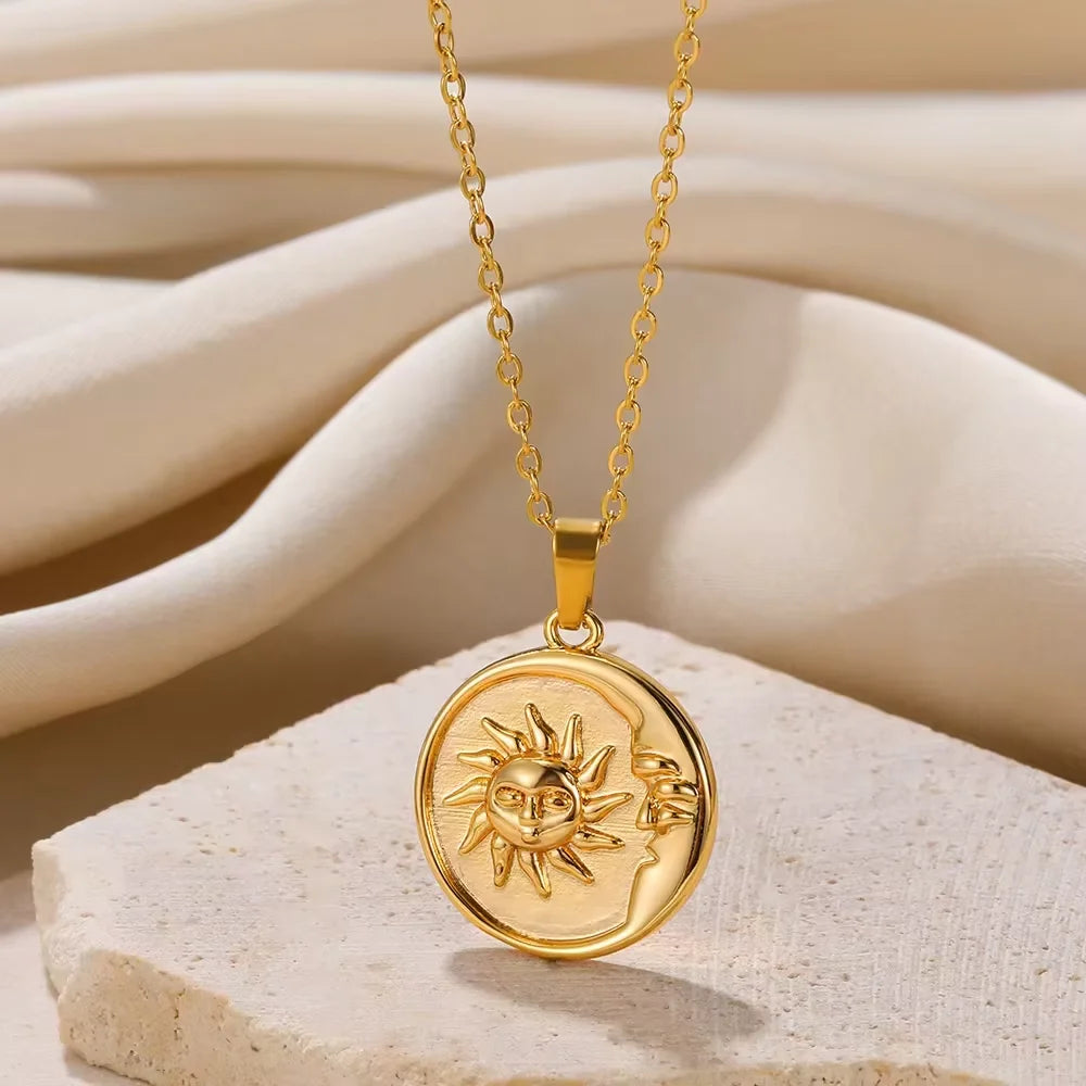 Stainless Steel Geometric Necklace For Women Fashion Sun Sunflower