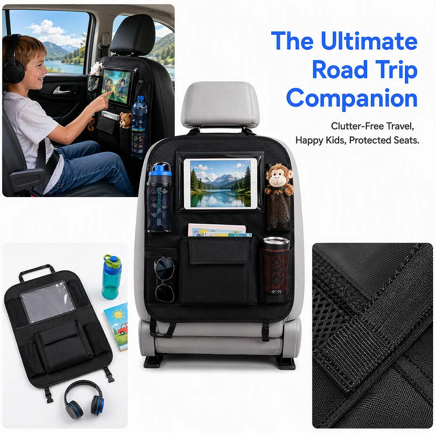 Car Back Seat Storage Bag (with Touch Screen Tablet Holder)