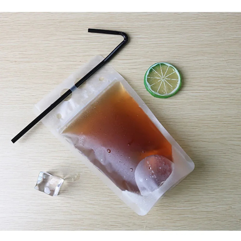 50Pcs Clear Plastic Drinking Packaging Bag Food Fresh Keeping Transparent Beverage Juice Milk Coffee Pouch Zip Bag Without Straw
