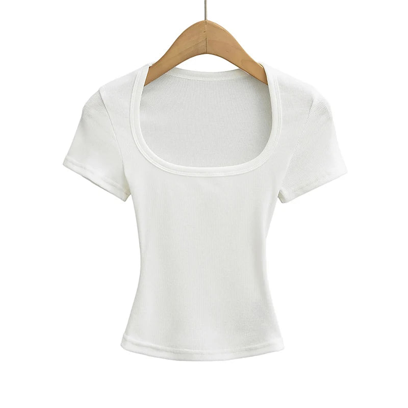 Square Collar High Stretch Summer Crop Tops Women Short