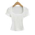 Square Collar High Stretch Summer Crop Tops Women Short